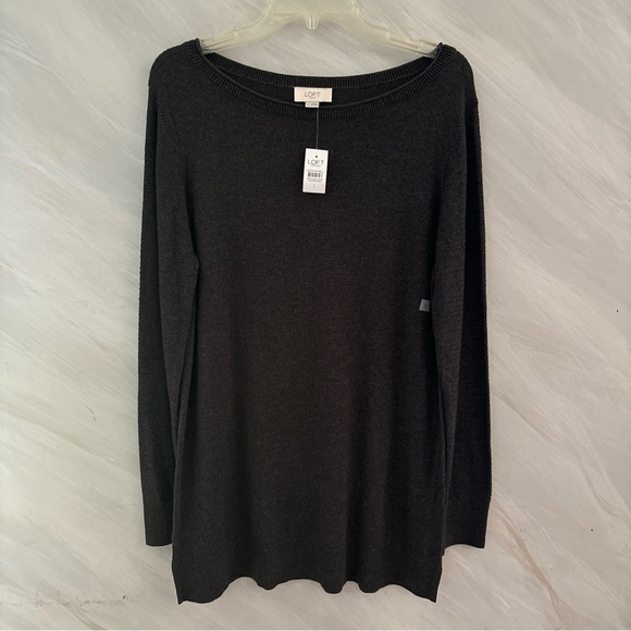 Loft Outlet  L Dark Gray Boatneck  Long Sleeve Longer Length Sweater - Picture 1 of 10